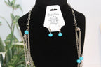 Earrings/Necklace Combo - Layered Silver Chain Necklace & Earring Set with Turquoise Beads