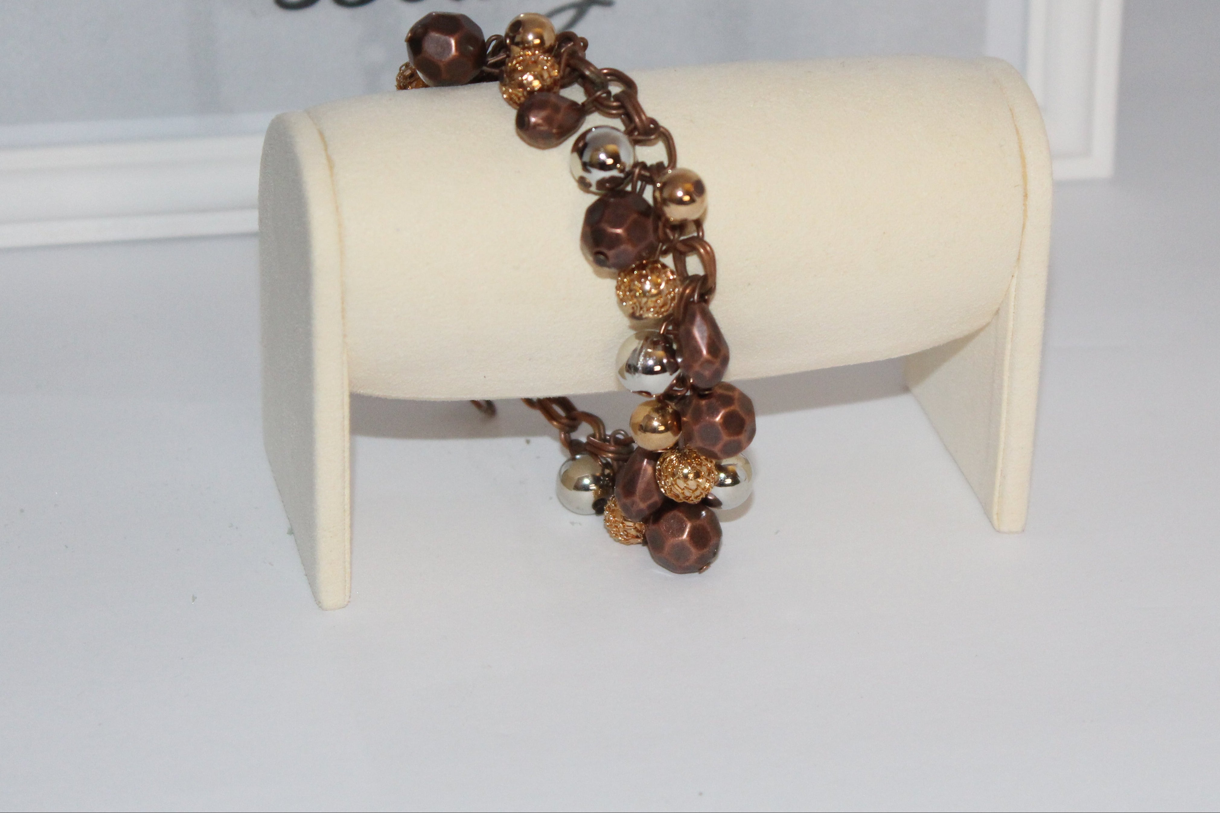 Bracelet - Bronze & Gold Beaded Charm Bracelet