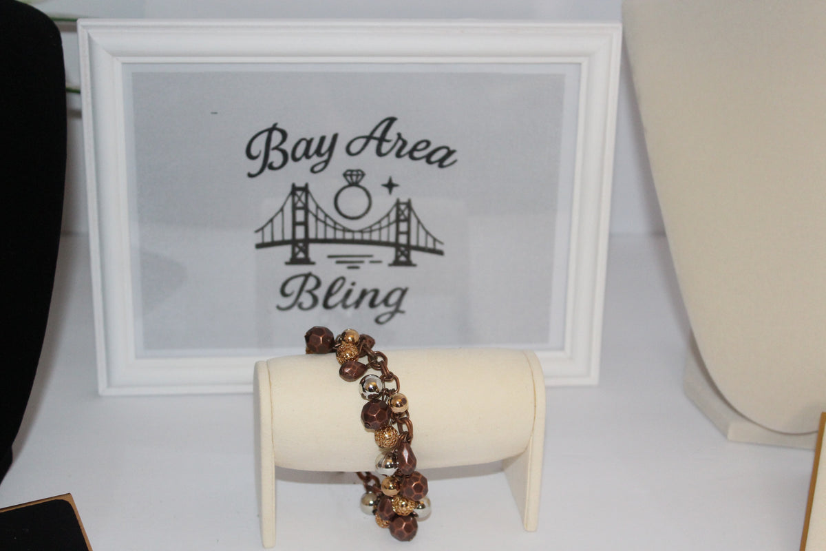 Bracelet - Bronze & Gold Beaded Charm Bracelet