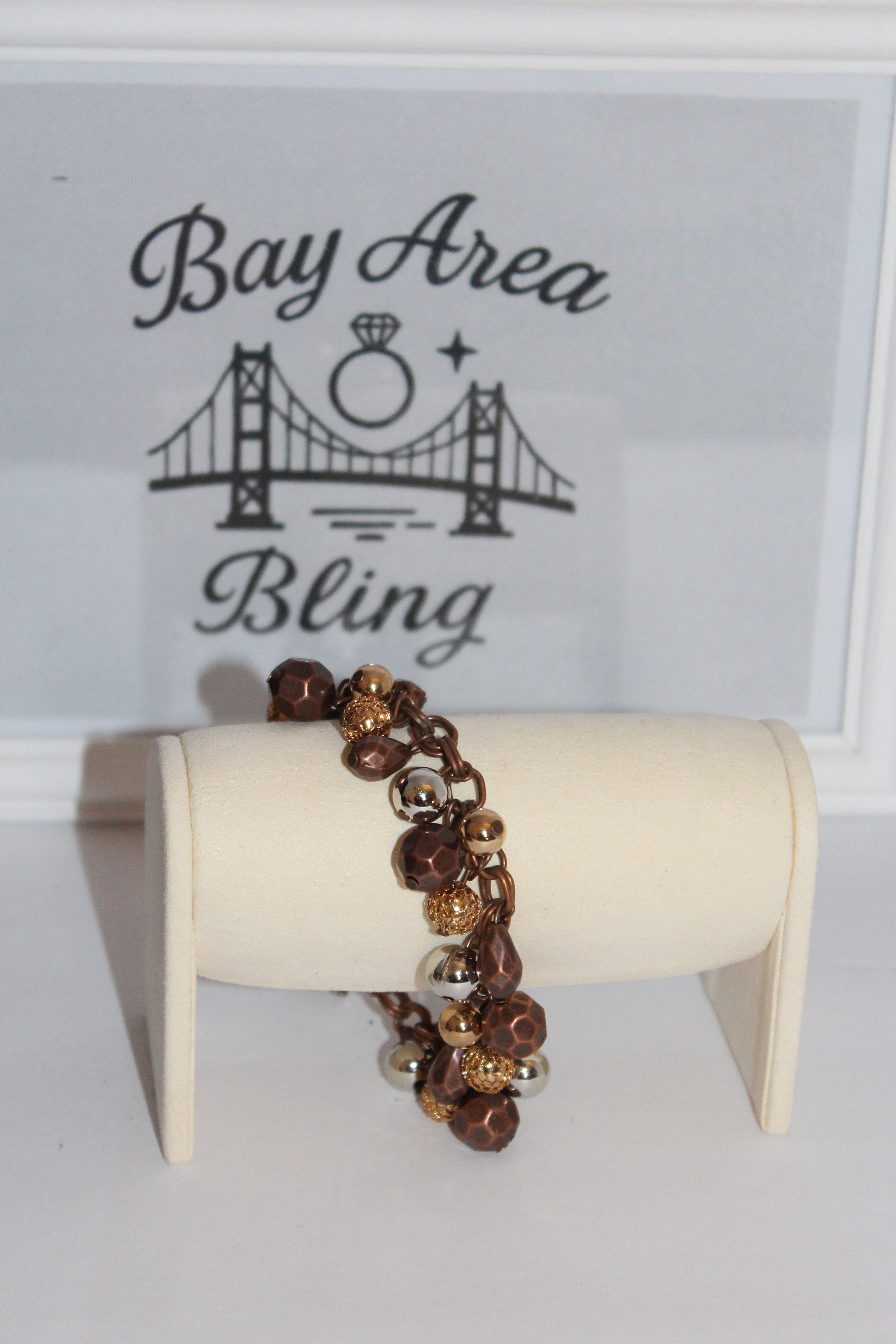 Bracelet - Bronze & Gold Beaded Charm Bracelet