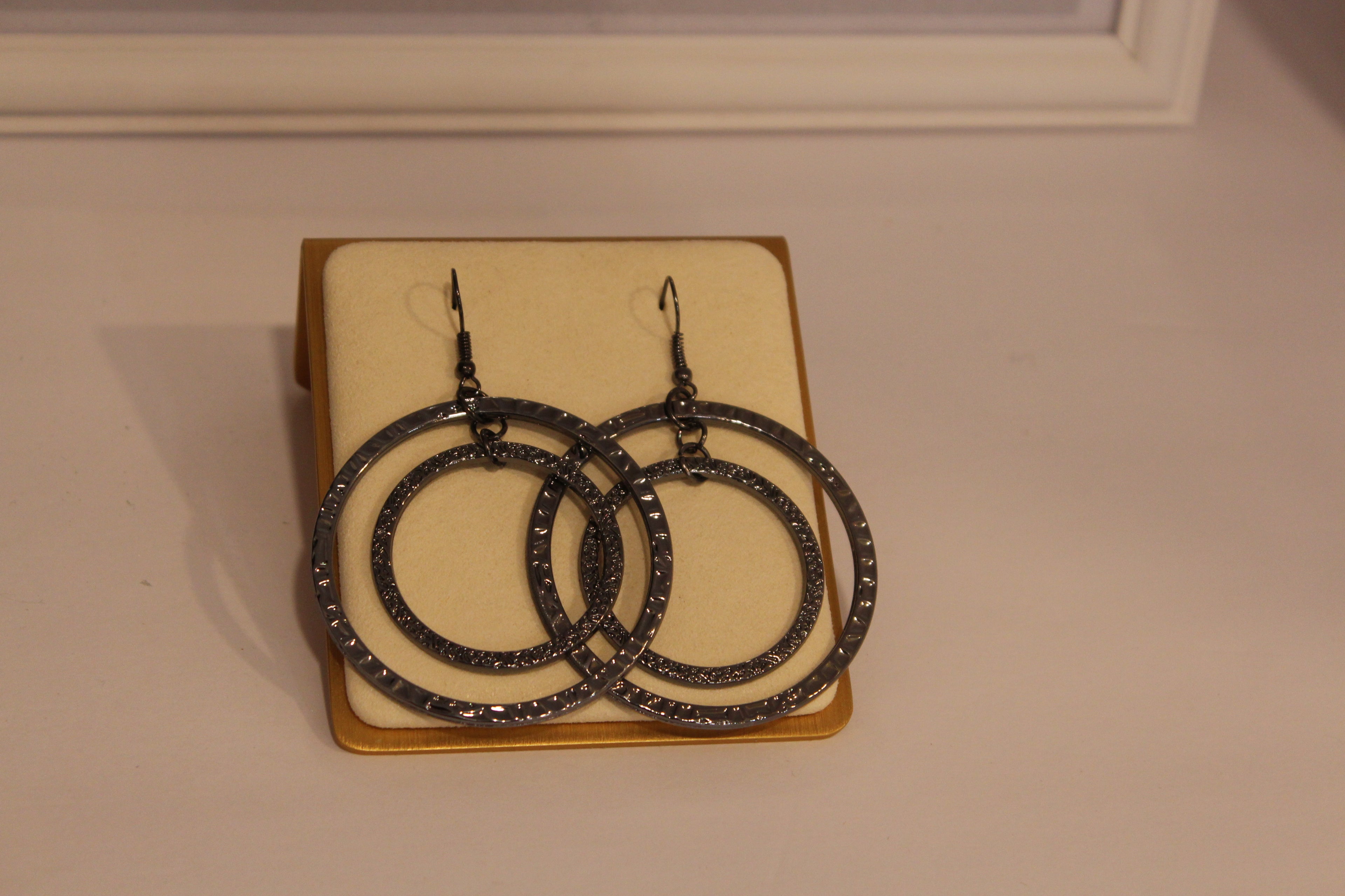 Earrings - Elegant Double Hoop Gunmetal Dangle Earrings