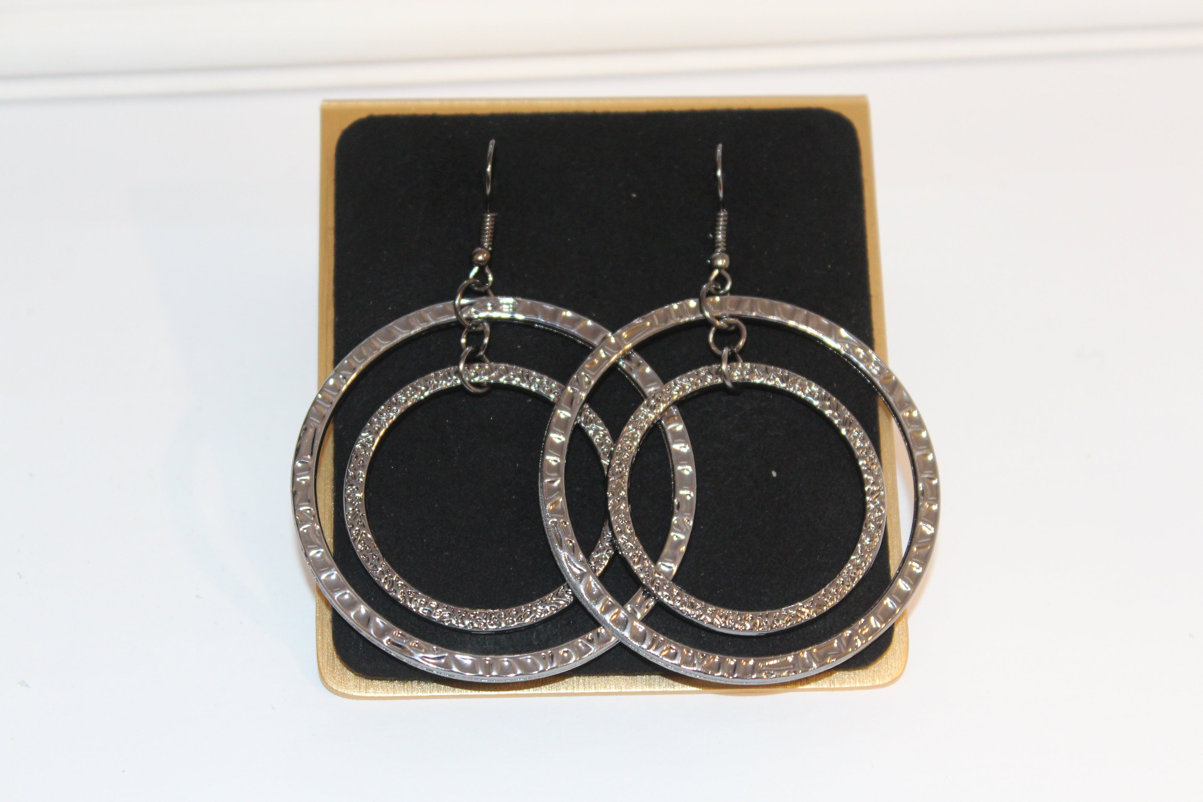Earrings/Necklace Combo - Textured Double Hoop Dangle Earrings