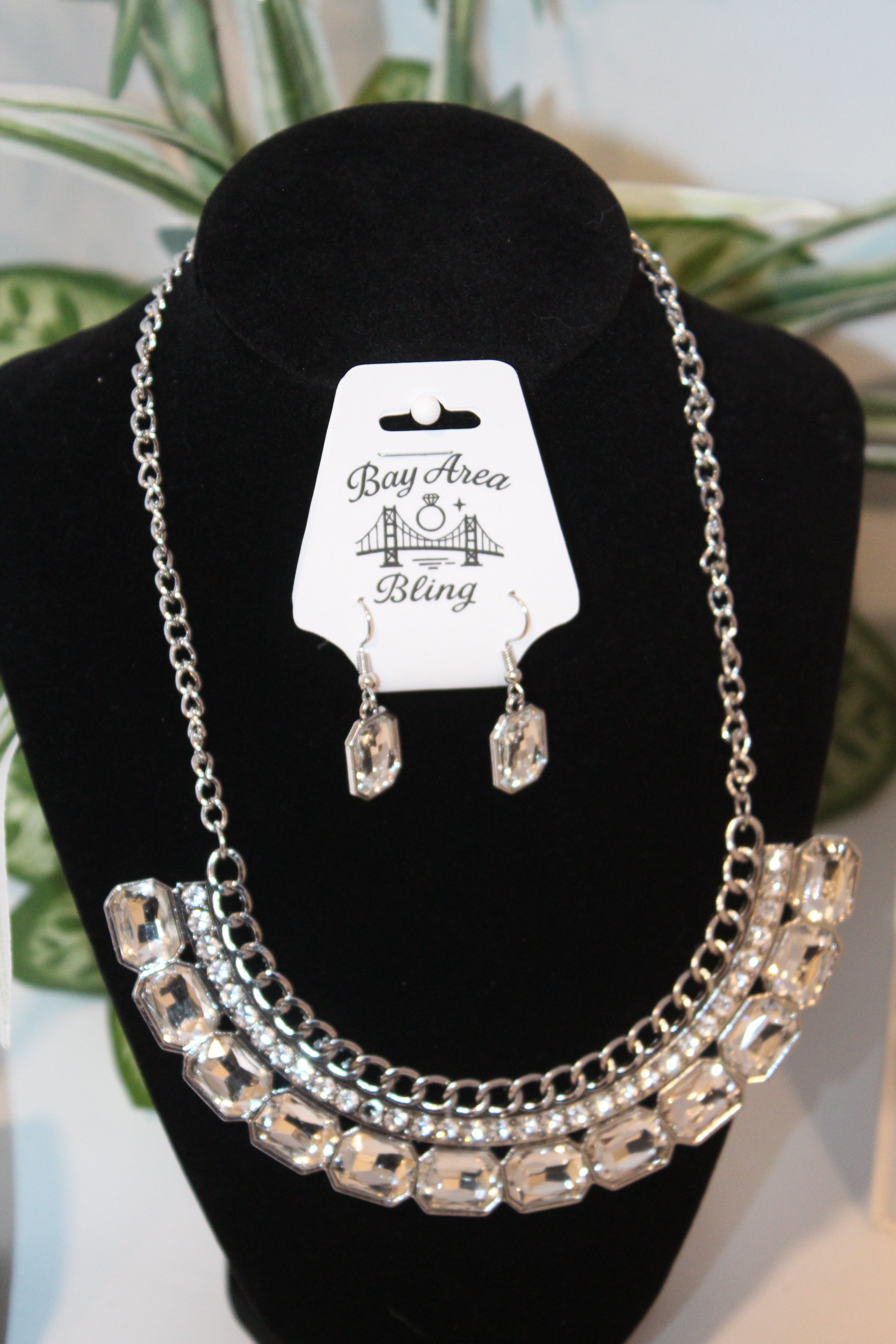 Earrings/Necklace Combo - Glam Crystal Chain Necklace & Earring Set