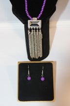 Earrings/Necklace Combo - Purple Beaded Tassel Necklace & Earring Set