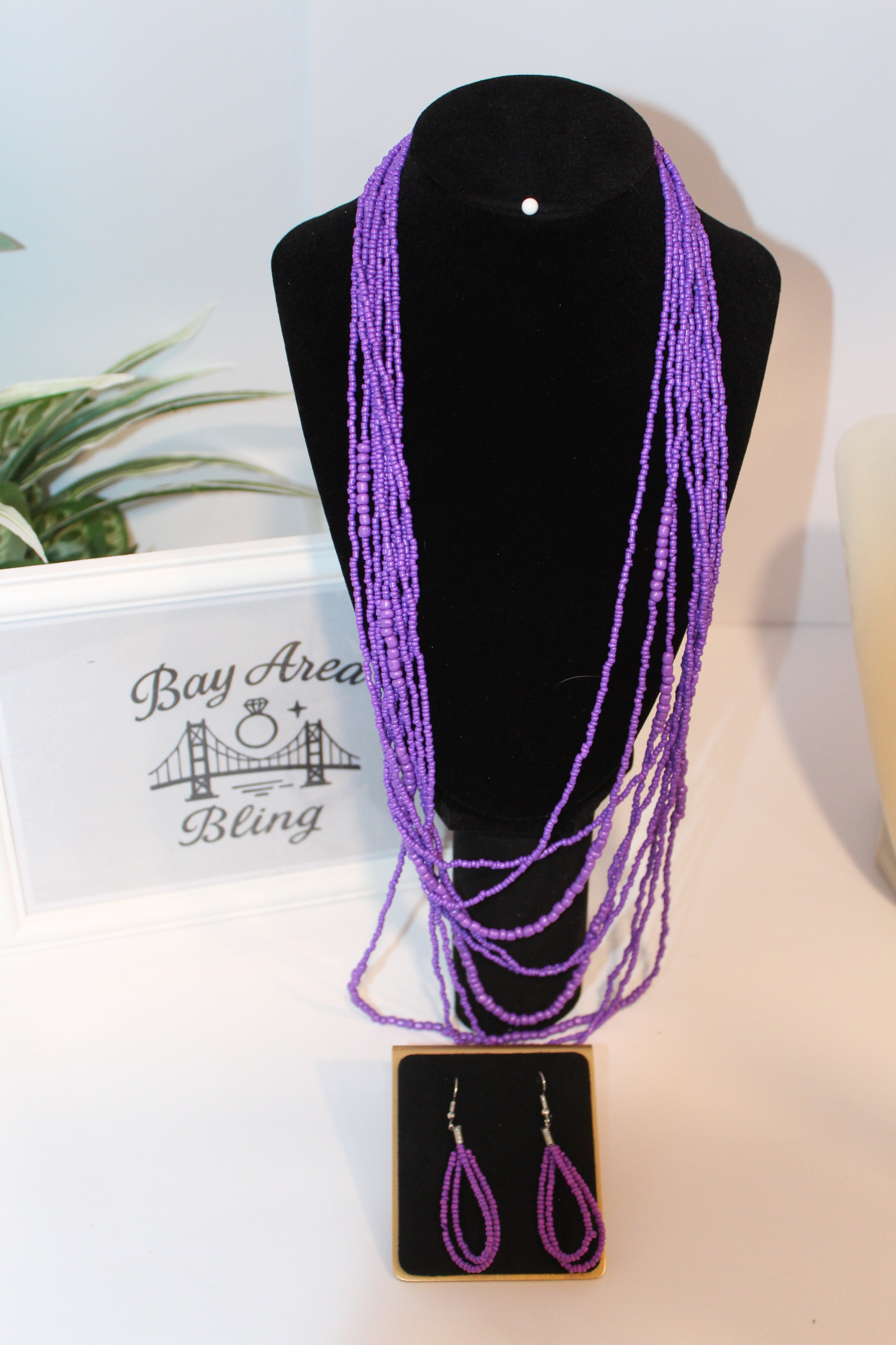 Earrings/Necklace Combo - Vibrant Purple Multi-Strand Beaded Necklace & Earring Set