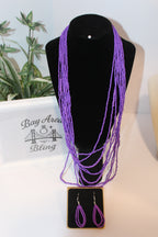 Earrings/Necklace Combo - Vibrant Purple Multi-Strand Beaded Necklace & Earring Set