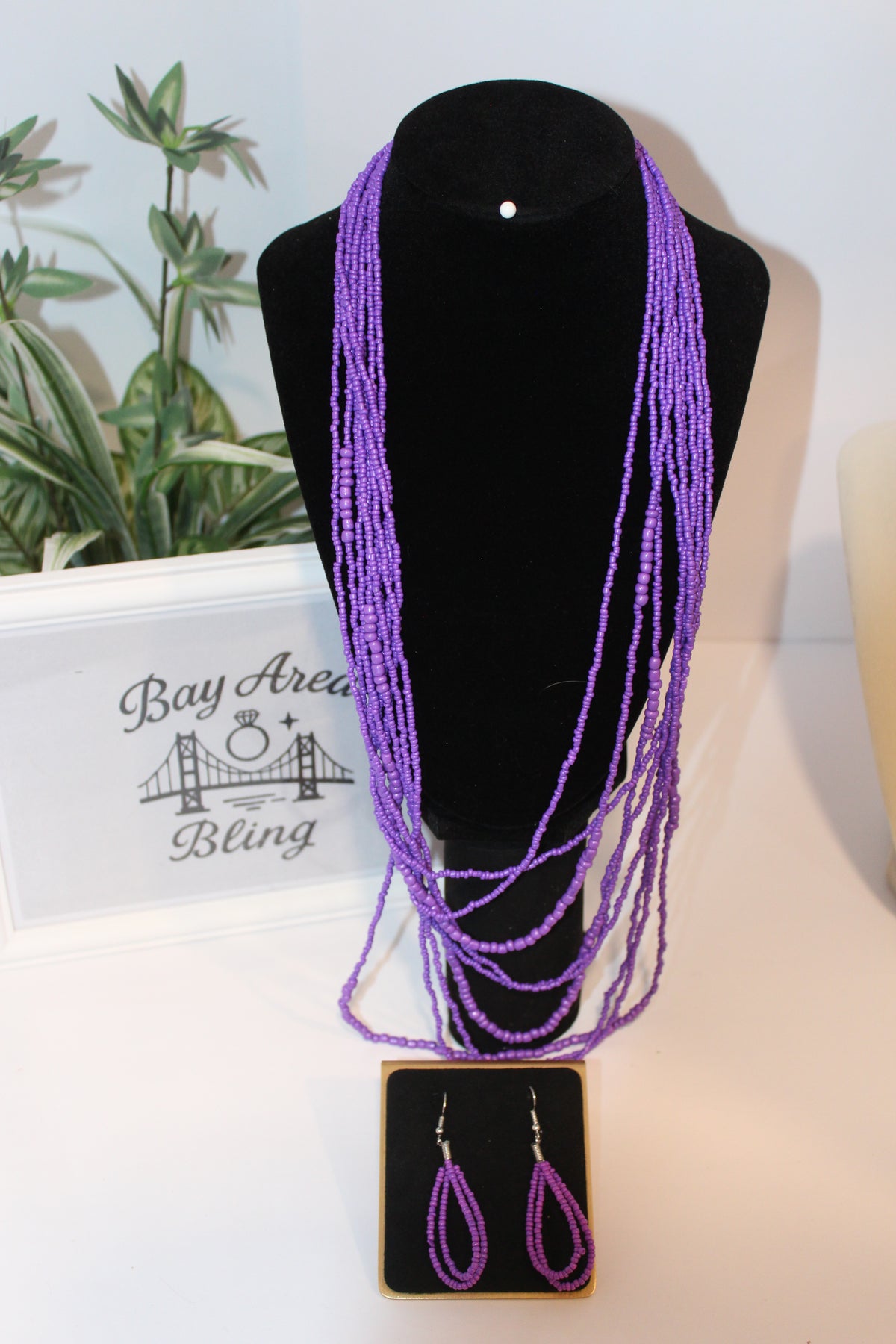 Earrings/Necklace Combo - Vibrant Purple Multi-Strand Beaded Necklace & Earring Set