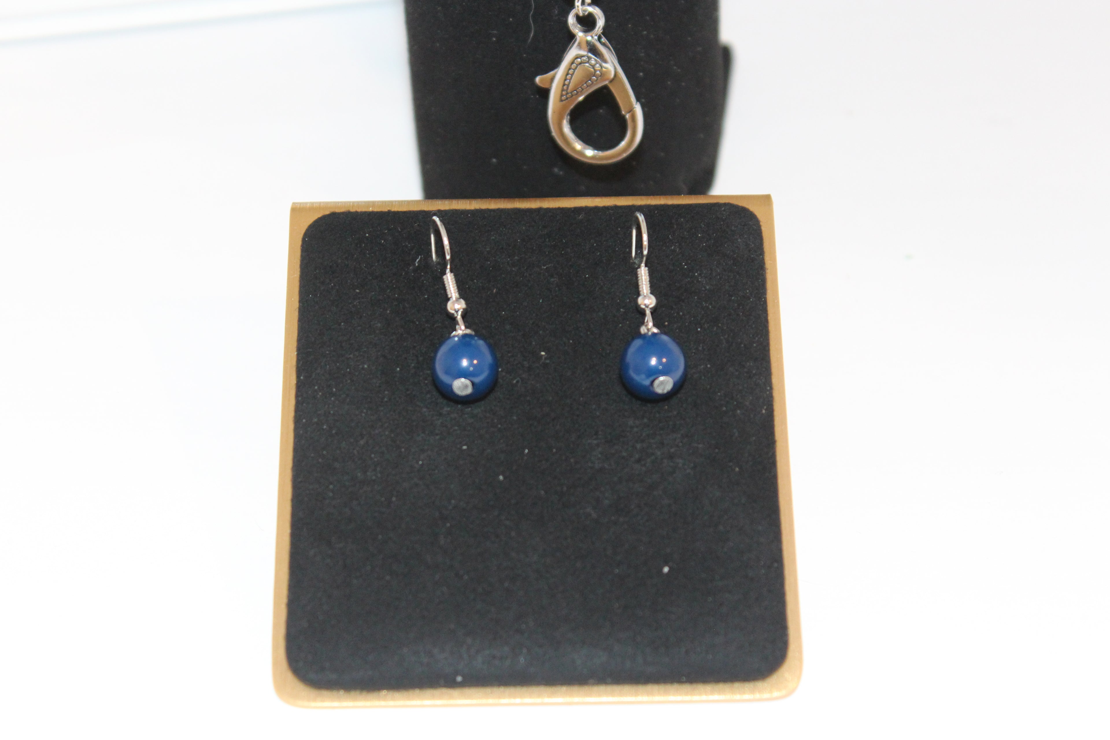 Earrings/Necklace Combo - Silver & Navy Bead Necklace and Earring Set