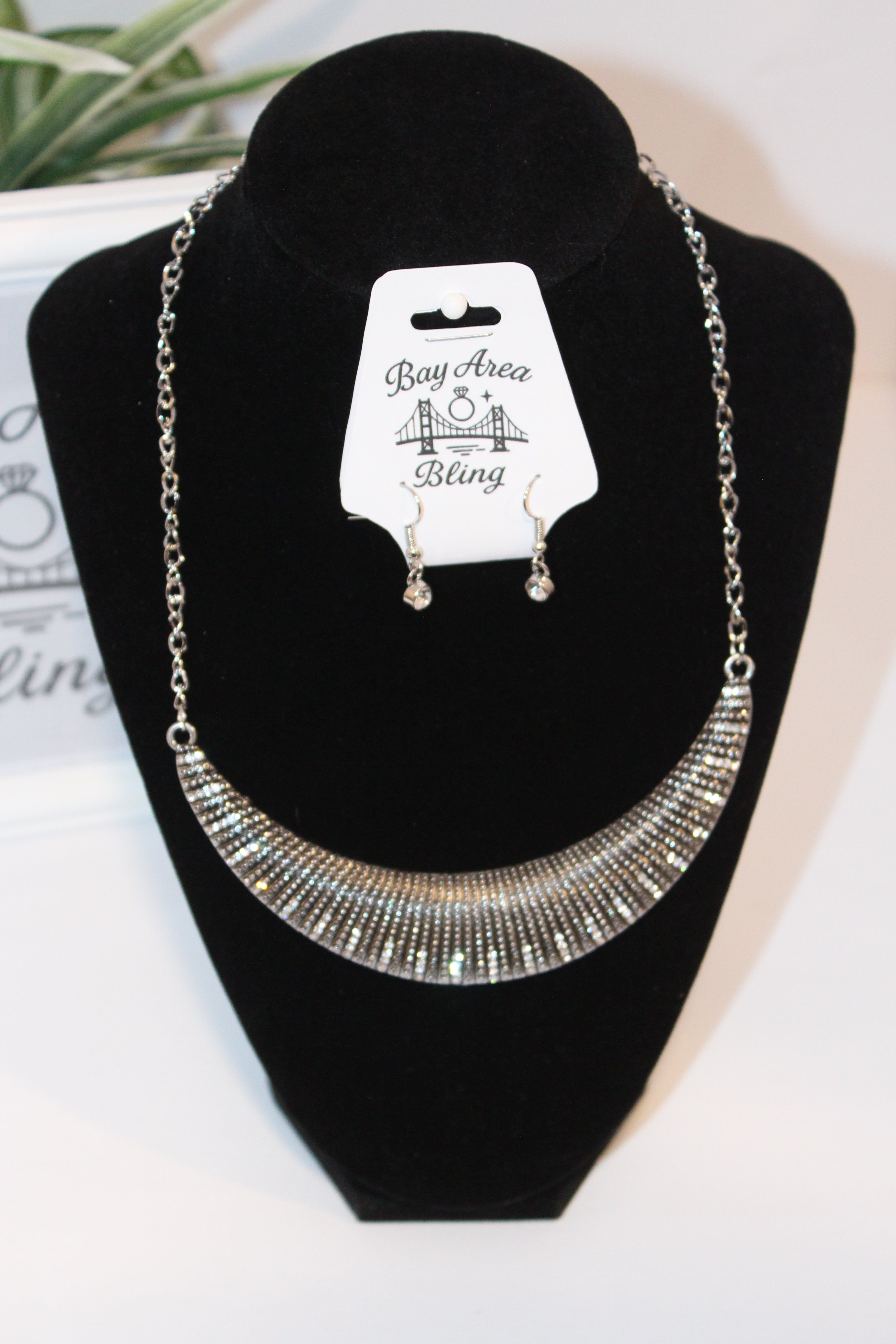 Earrings/Necklace Combo -Statement Silver Collar Necklace & Earring Set
