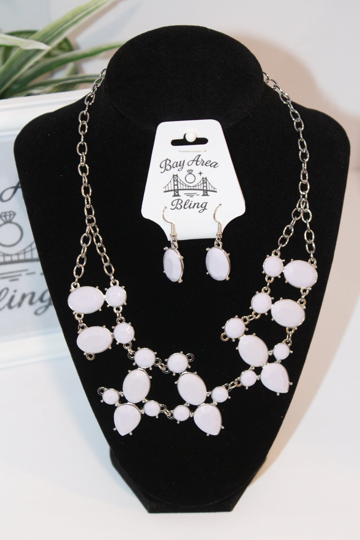 Earrings/Necklace Combo - White Bubble Statement Necklace Set