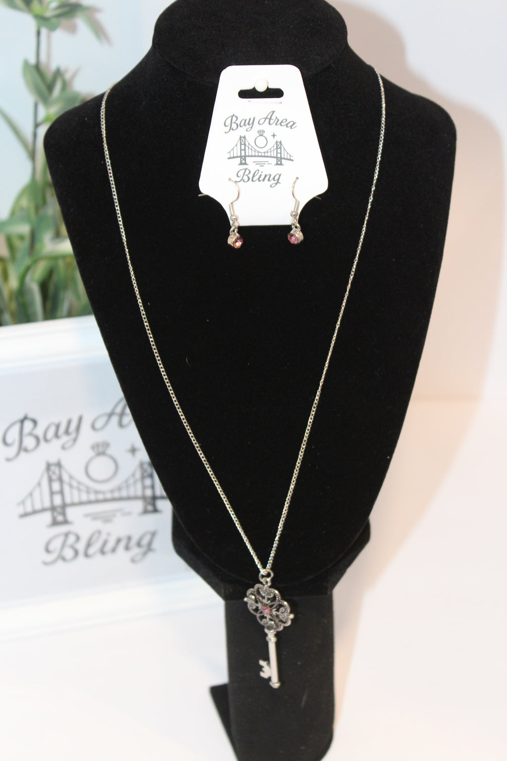 Earrings/Necklace Combo -Vintage Key Pendant Necklace & Earring Set