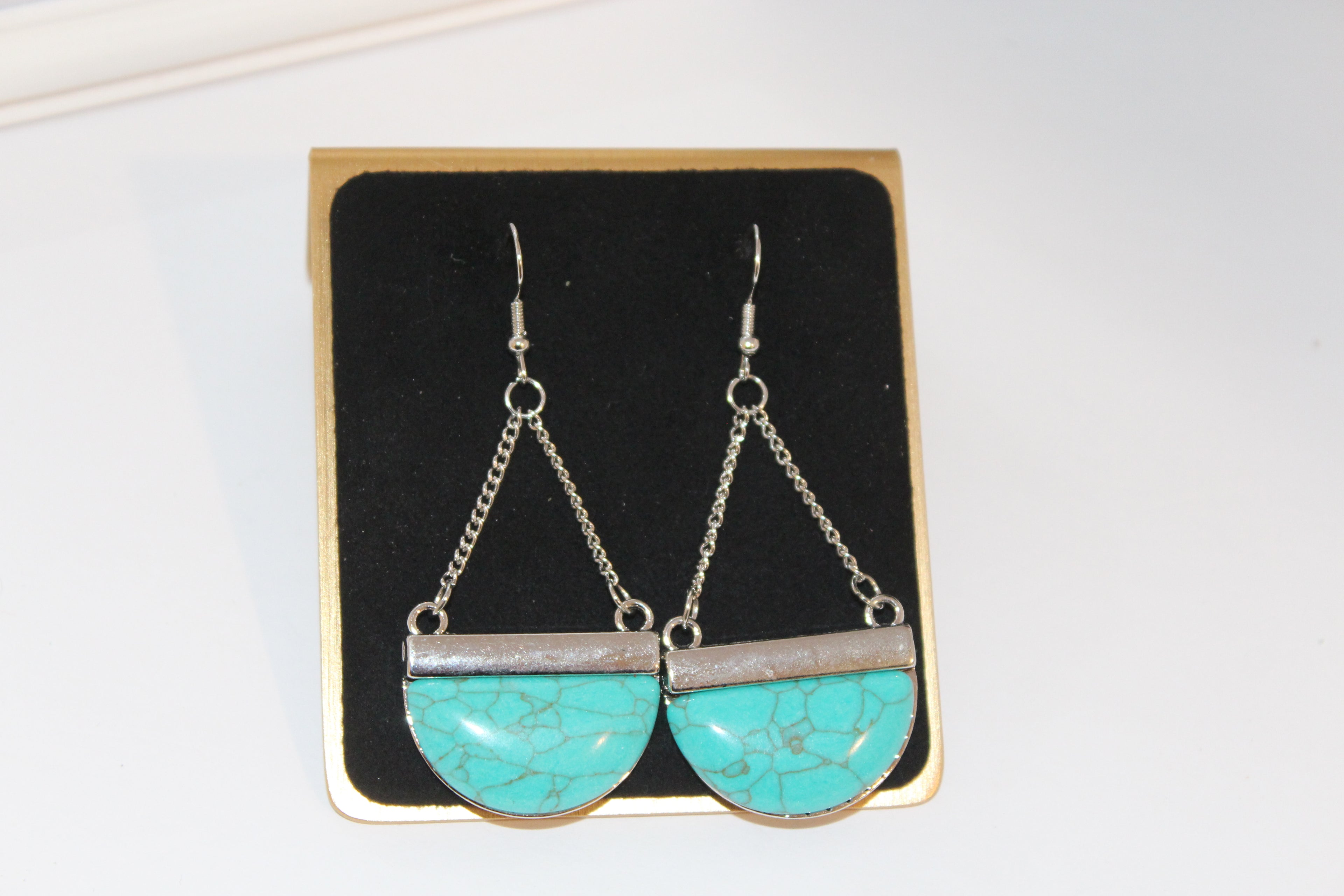 Earrings -Boho Turquoise Half-Moon Drop Earrings