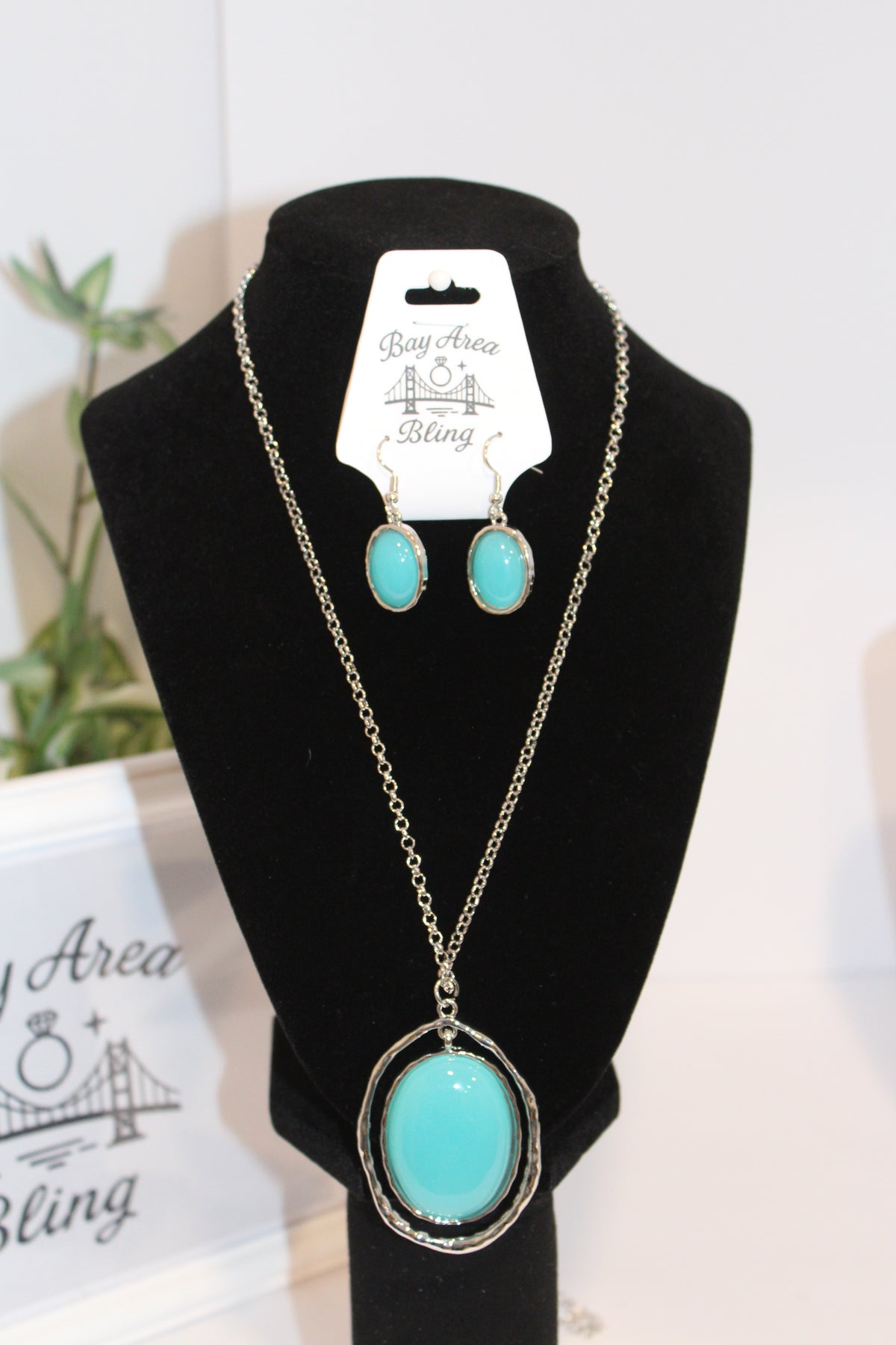 Earrings/Necklace Combo -Turquoise Pendant Necklace & Earring Set