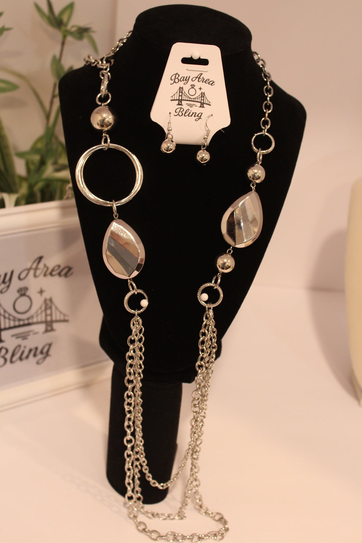 Earrings/Necklace Combo -Silver Statement Chain Necklace Set