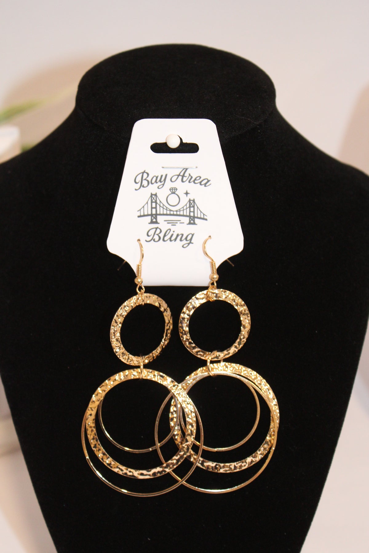 Earrings - Gold Textured Triple Hoop Dangle Earrings