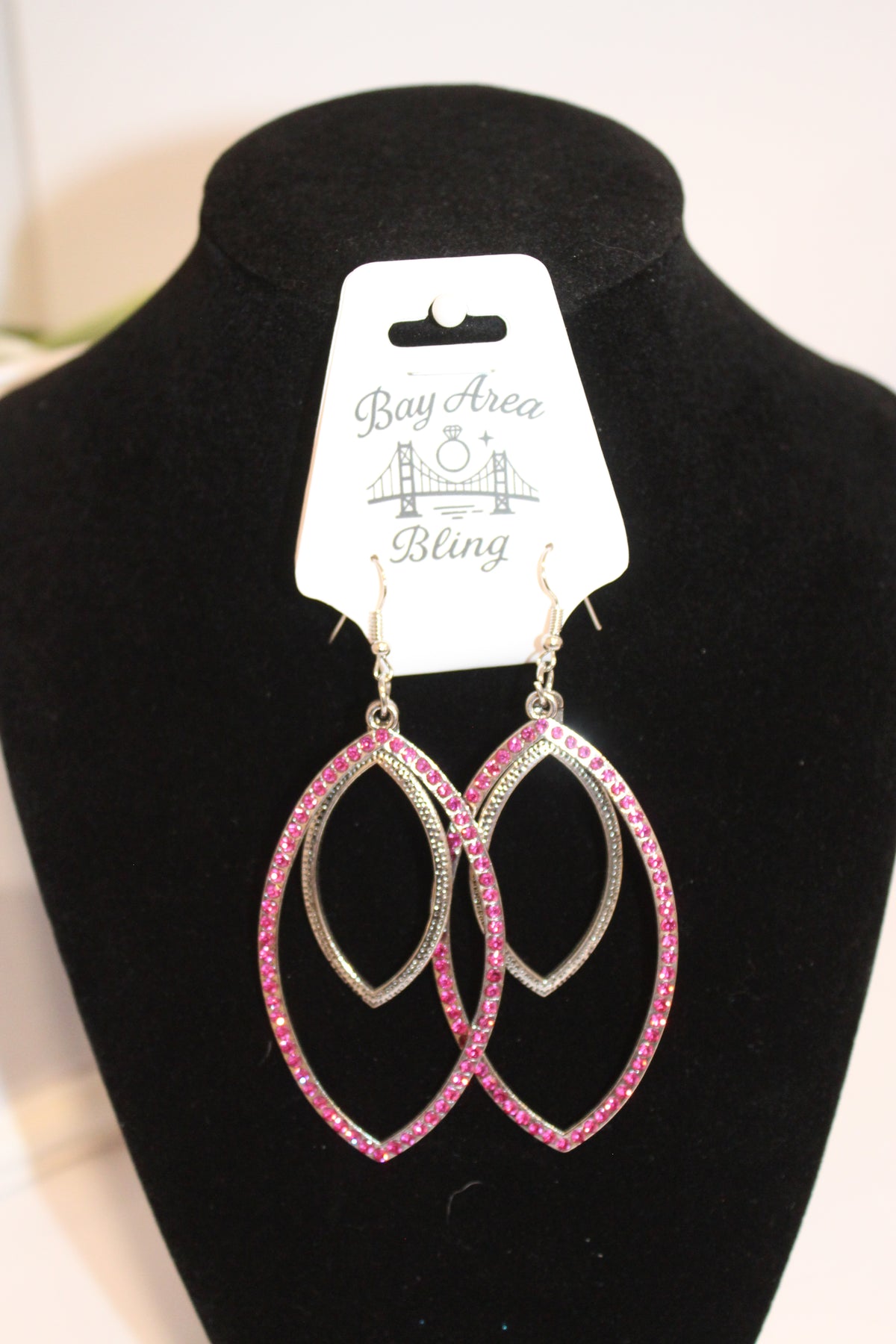 Earrings - Pink Rhinestone Marquise Dangle Earrings