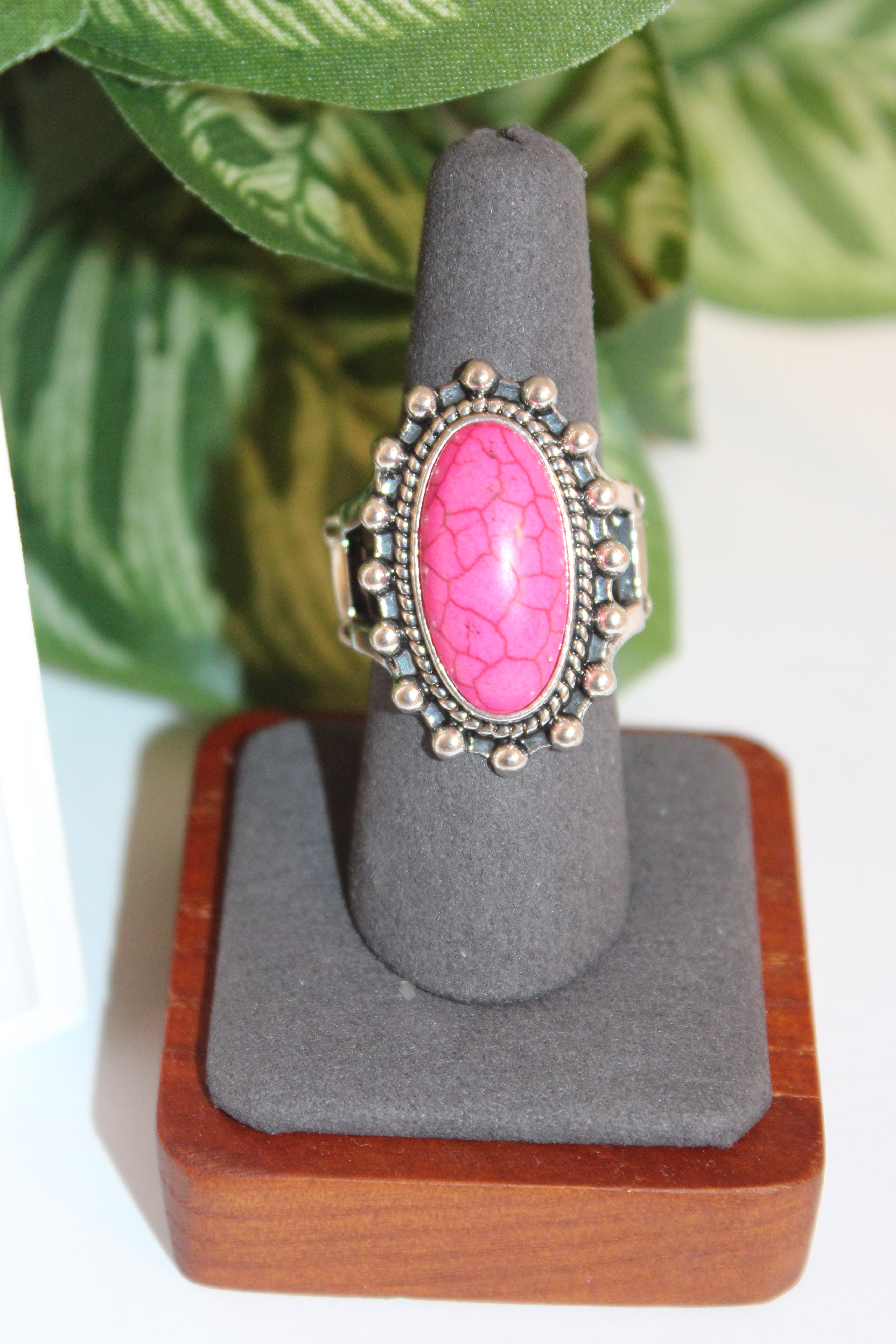 Rings-Bold Pink Oval Stone Ring
