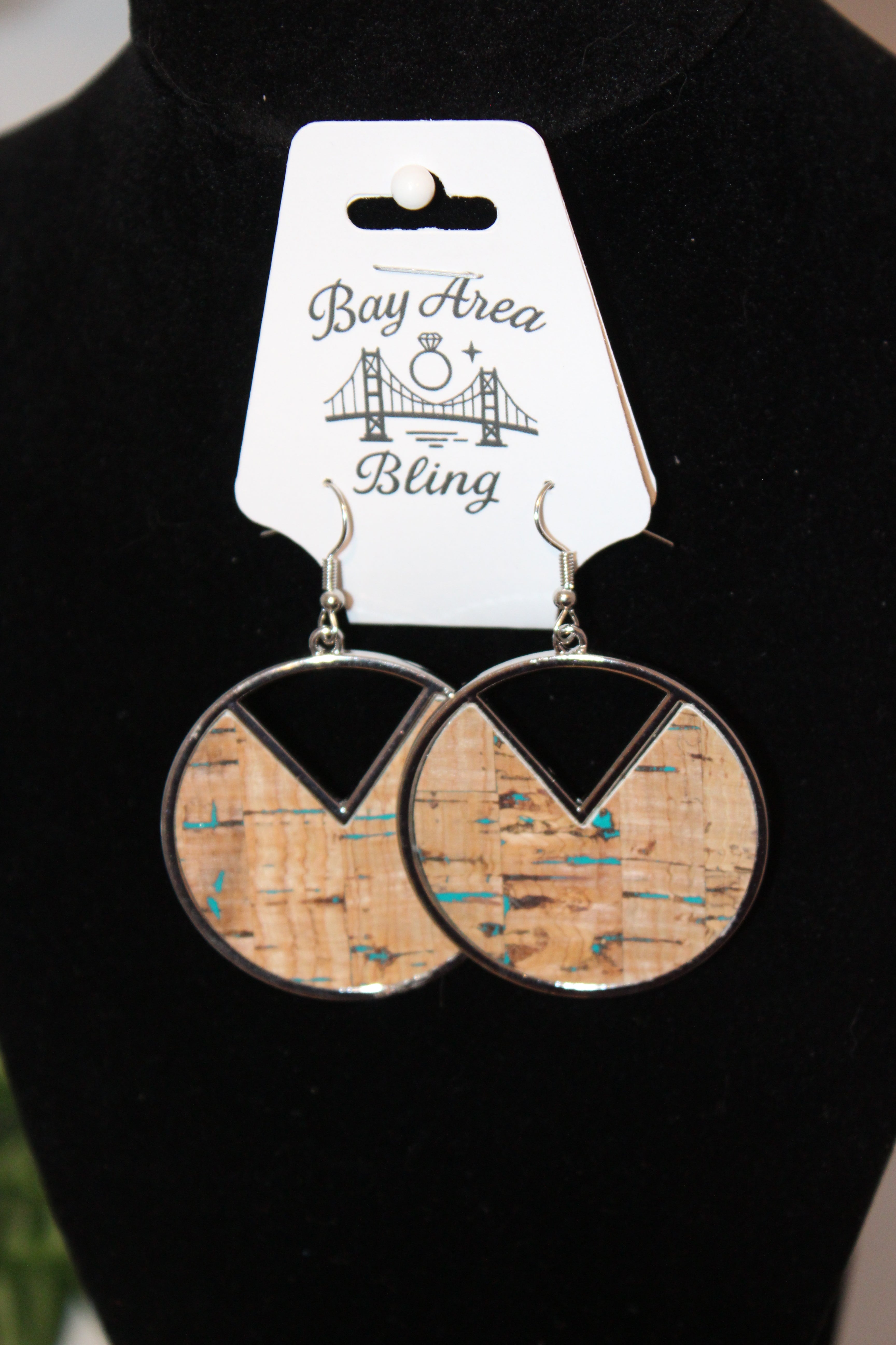 Earrings-Natural Cork & Silver Circle Earrings