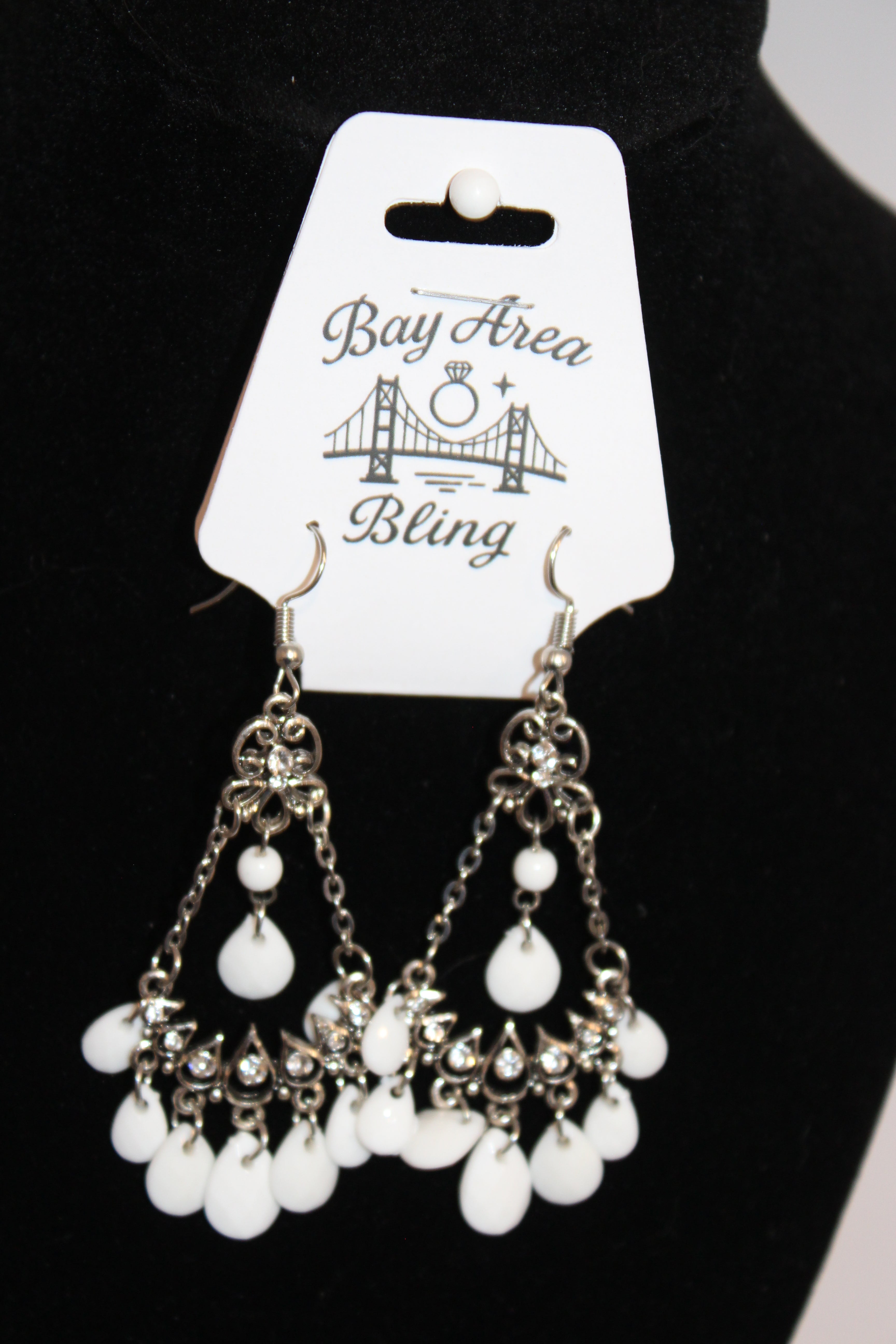 Earrings-White Teardrop Crystal Chandelier Earrings