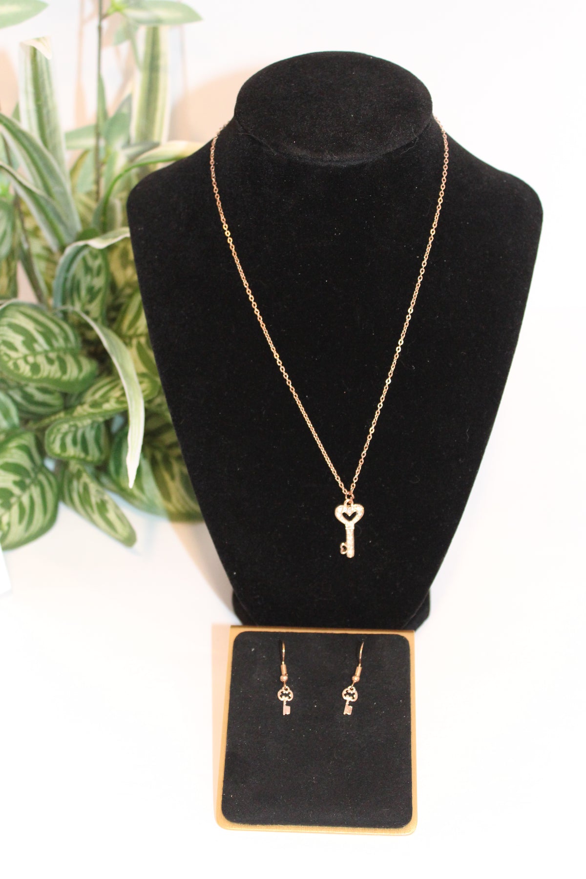 Jewelry Set -Gold Key Necklace & Earring Set