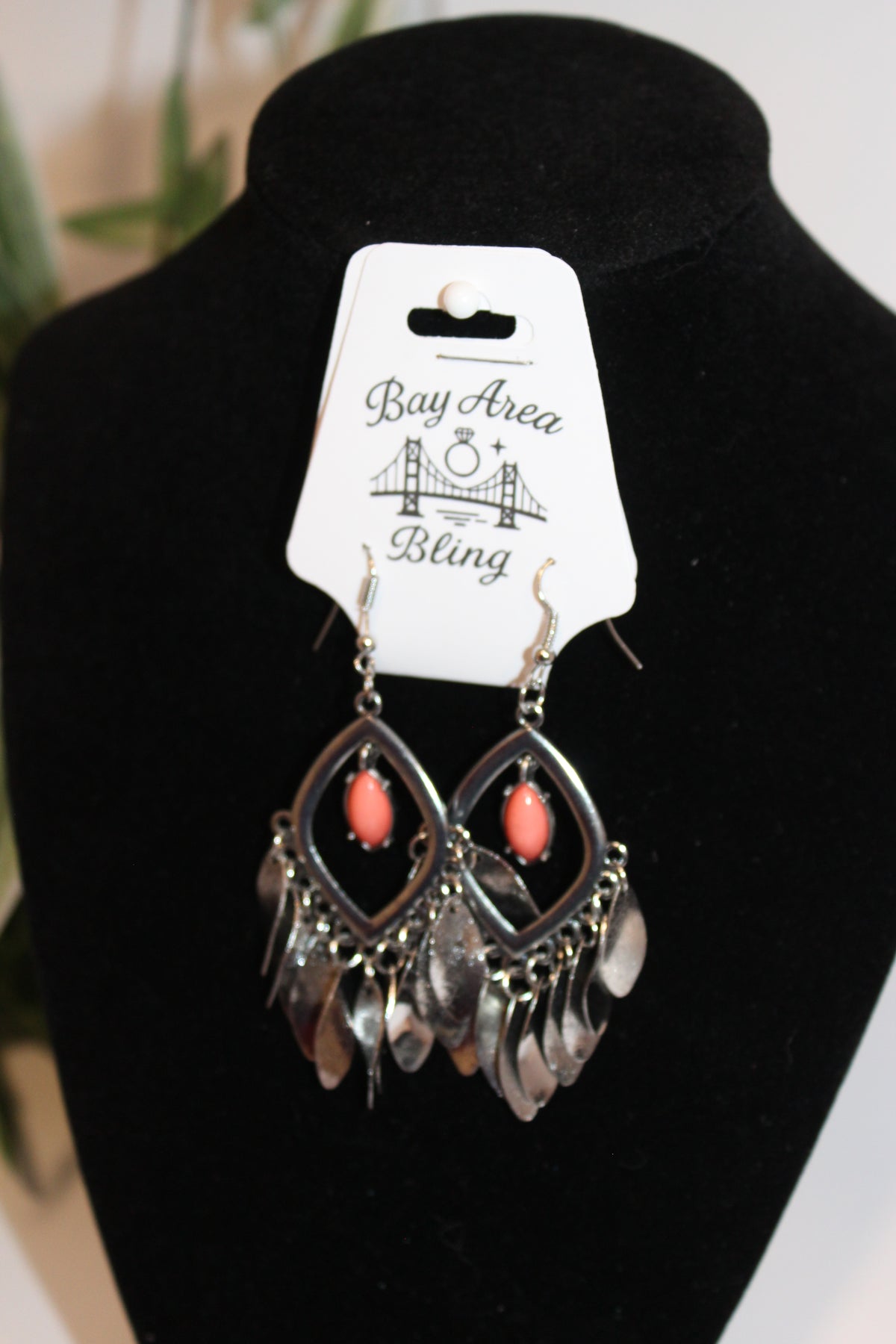 Earrings- Coral and Silver Dangle earrings