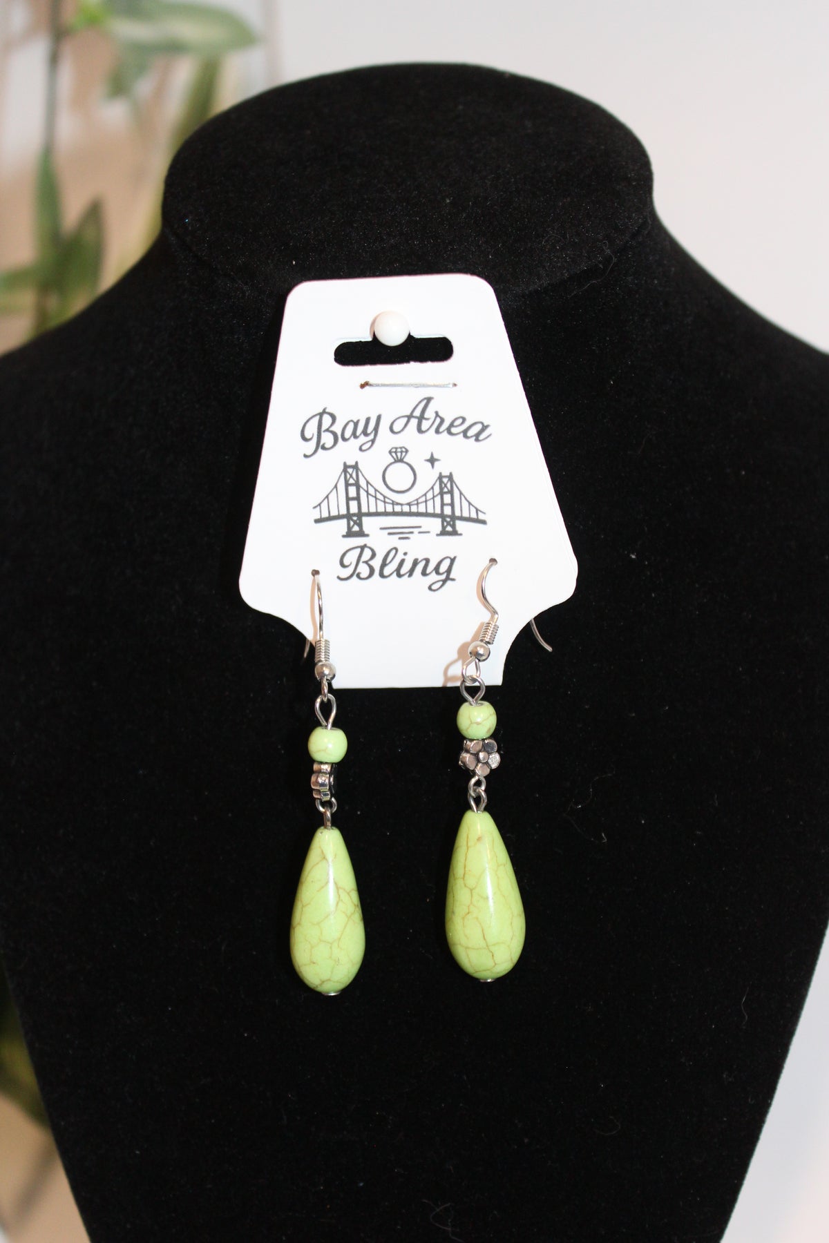 Earrings- Light green marbled teardrop stones