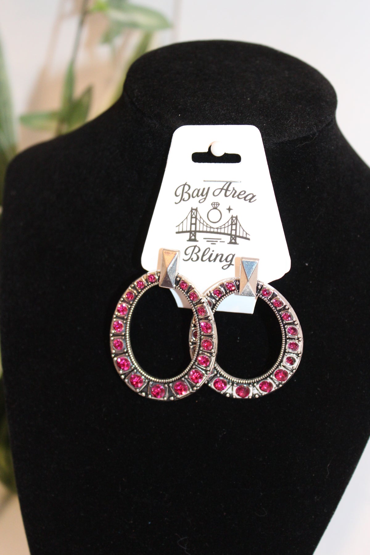 Earrings- Fuchsia Pink Rhinestones Earrings