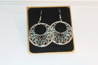 Earrings - Silver Filigree Hoop Earrings with Turquoise Accents