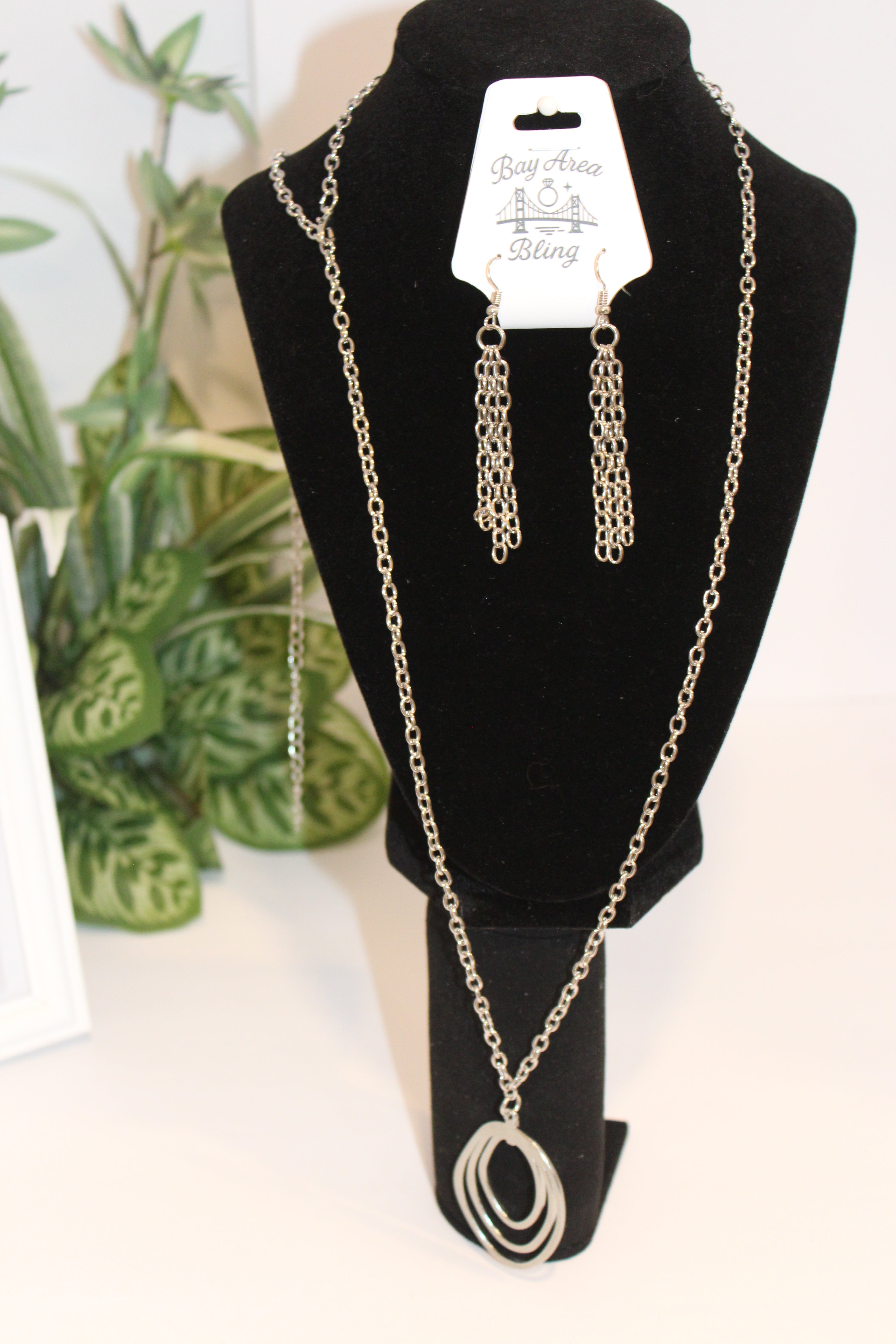 Earrings/Necklace Combo -  Silver Link Necklace & Earring Set