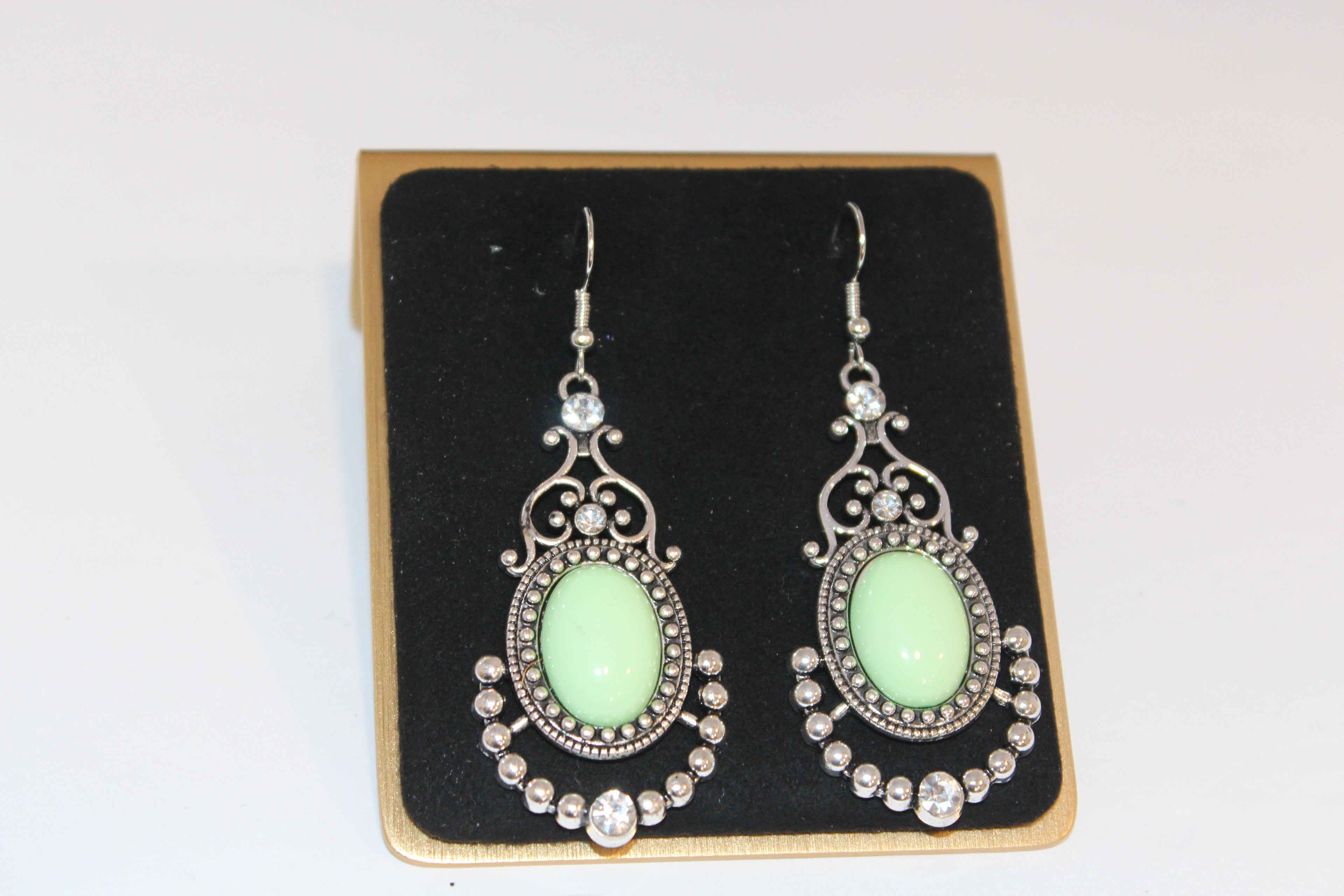Earrings - Vintage Mint Green Gemstone Dangle Earrings
