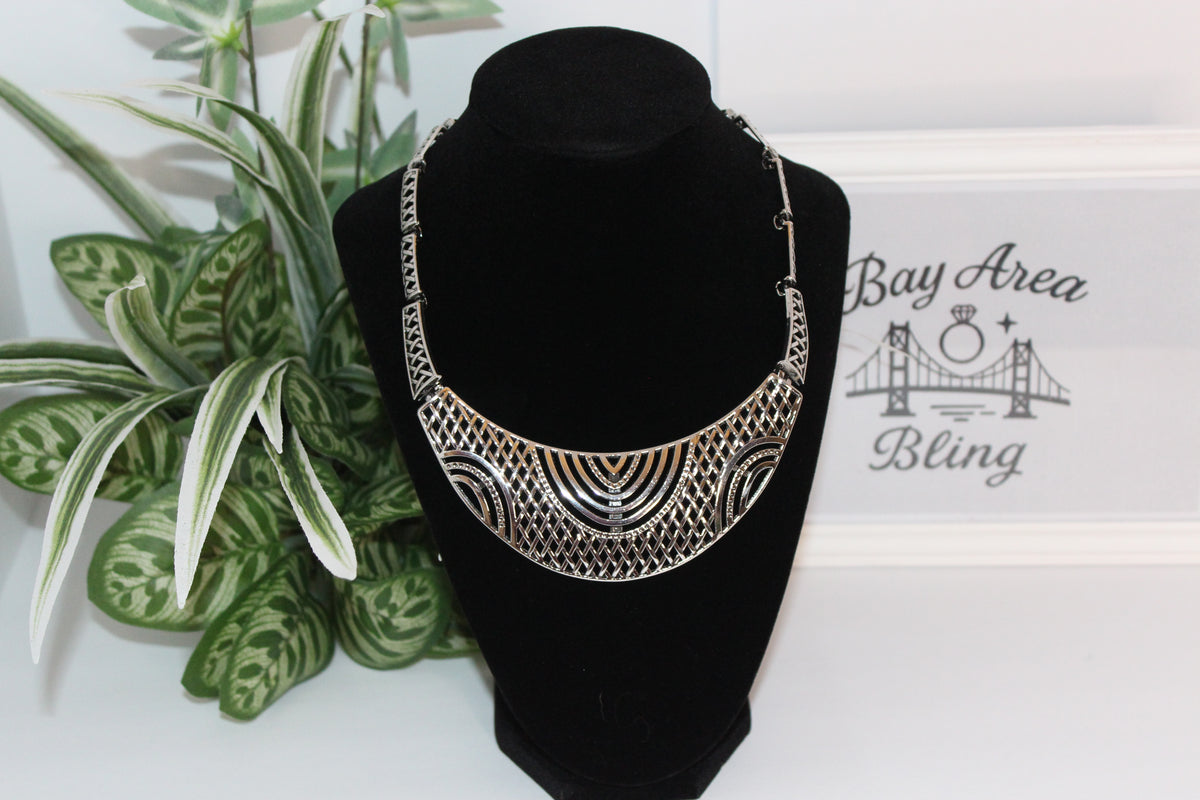 Necklace - Statement Silver Bib Necklace